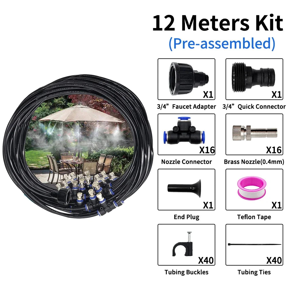 Outdoor Misters Cooling System，Misting Cooling System, Misting Line with Copper Metal Mist Nozzles, Patio Misting System Peaceful Pleasures Health and Wellness 12M Kit
