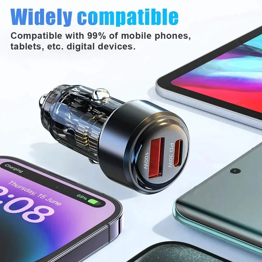 130W USB-C PD & QC 3.0 Fast Car Charger – iPhone & Android