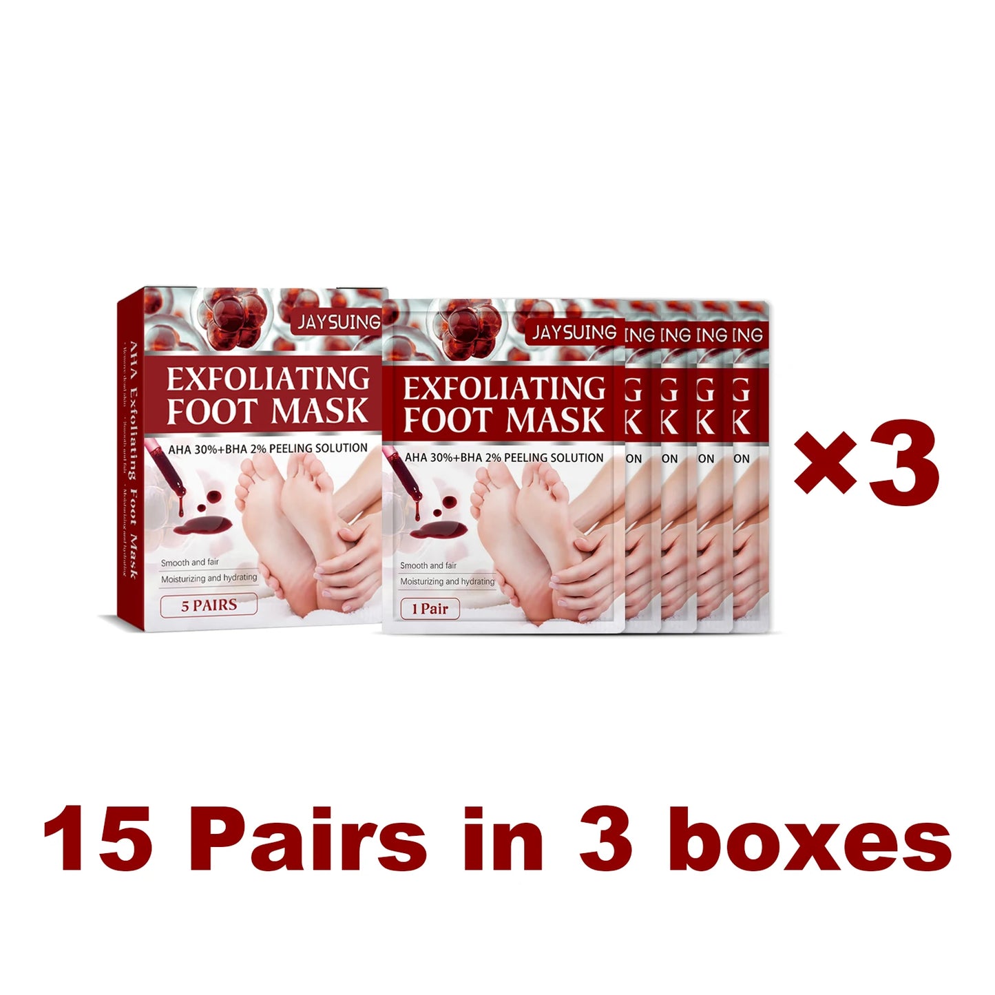 Jaysuing Exfoliating Foot Mask Moisturizing Pedicure Anti Crack Heel Foot Dead Skin Remover for Men Women Foot Care Beauty Peaceful Pleasures Health and Wellness 15 pairs in 3 boxes