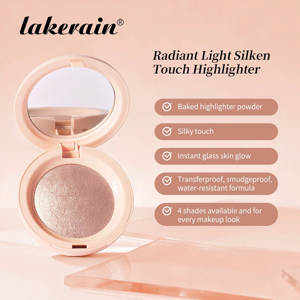 Lakerain Silken Touch Highlight Powder Smooth Texture Luminous Finish Long Lasting Makeup Waterproof Baked Highlighter Powder Peaceful Pleasures Health and Wellness