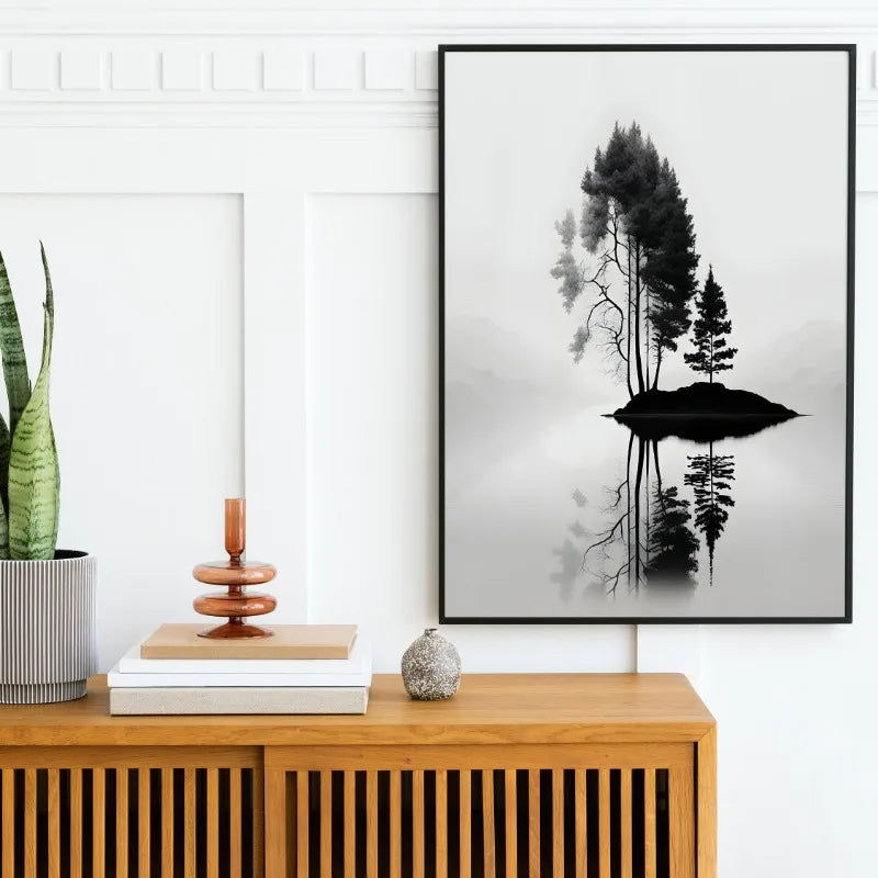 Black & White Mountain Crow Canvas Wall Art | Minimalist Print Canvas Wall Art Peaceful Pleasures Health and Wellness