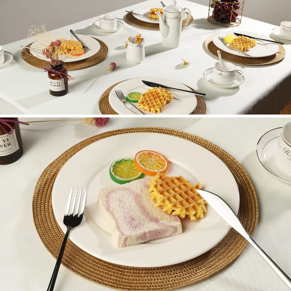 33.5CM Round Placemats Set of 6 Small Circle PP Place Mats Washable Table Mats for Dining Table Woven Heat Resistant Placemats Peaceful Pleasures Health and Wellness