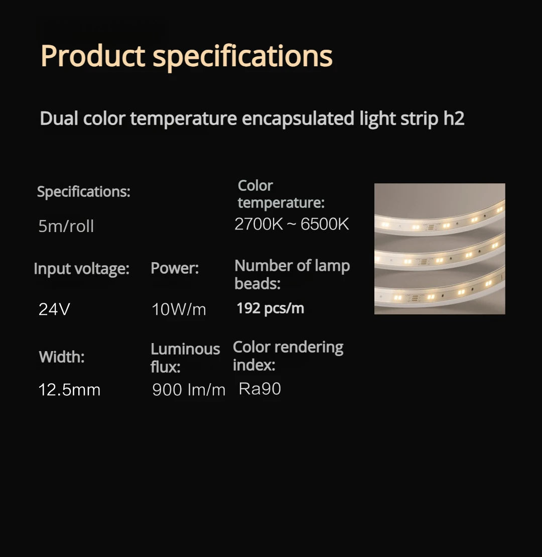 Aqara Smart COB Light Strip H2 Dual Color Temperature 2700K～6500K Adjustment Ra90 LED Home Decorative Light Strip Peaceful Pleasures Health and Wellness