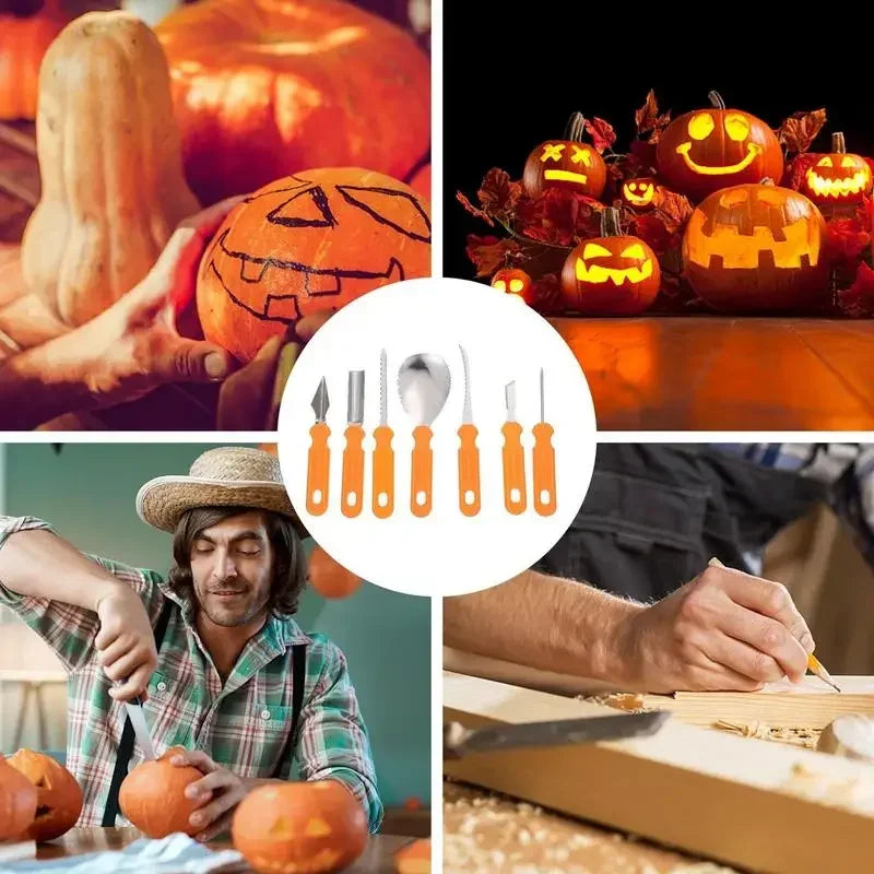 Hot Sale 7Pcs set Halloween Pumpkin Carving Knife Sets Pumpkin Lantern DIY Carved Tools Pottery Tools Pumpkin Cutting Hand Tools Peaceful Pleasures Health and Wellness