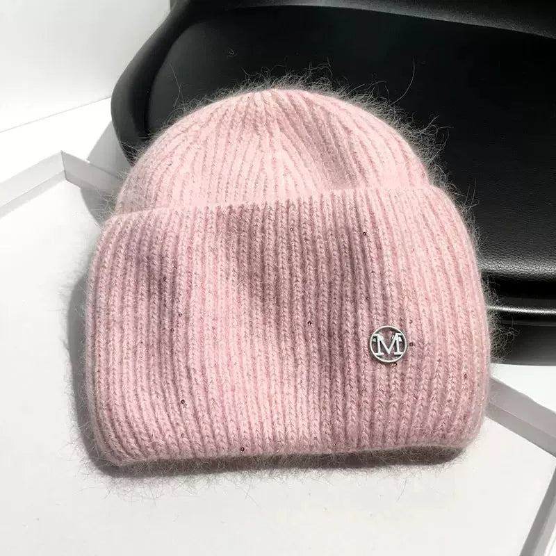 Women's Real Rabbit Fur Knitted Beanie | Sequin Winter Hat