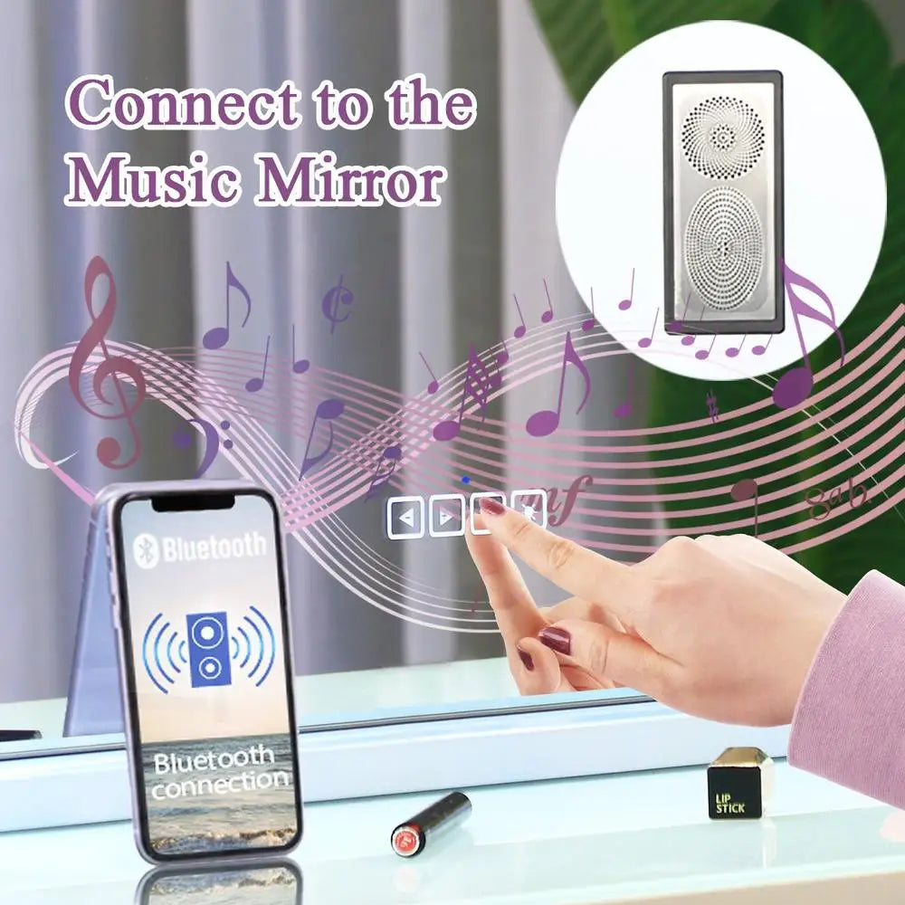 Large LED Vanity Mirror with Bluetooth Speaker & Dimmable Lights