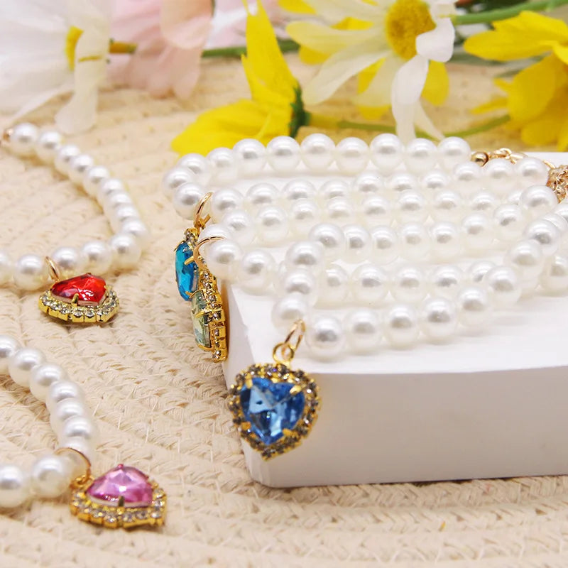 New Cat Collar Decoration Pet Cute Exquisite Neck Kitten Adjustable Summer Cat Necklace High Simulation Pearls Pet Supplies Peaceful Pleasures Health and Wellness