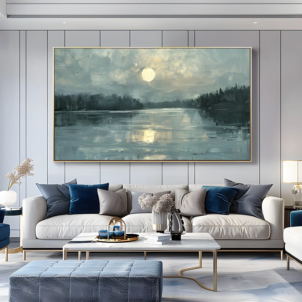 Vintage Nordic Moonlight Landscape Canvas Wall Art | Unframed Canvas Wall Art Peaceful Pleasures Health and Wellness