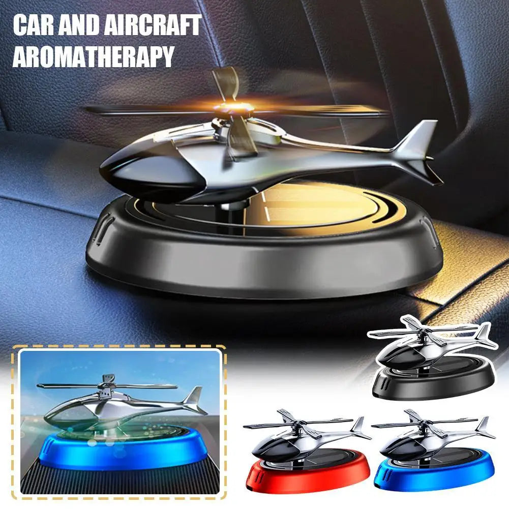 Solar Powered Rotation Helicopter Solar Aromatherapy Car Air Freshener Alloy+ABS Wooden Fragrance Auto Aroma Diffuser Peaceful Pleasures Health and Wellness