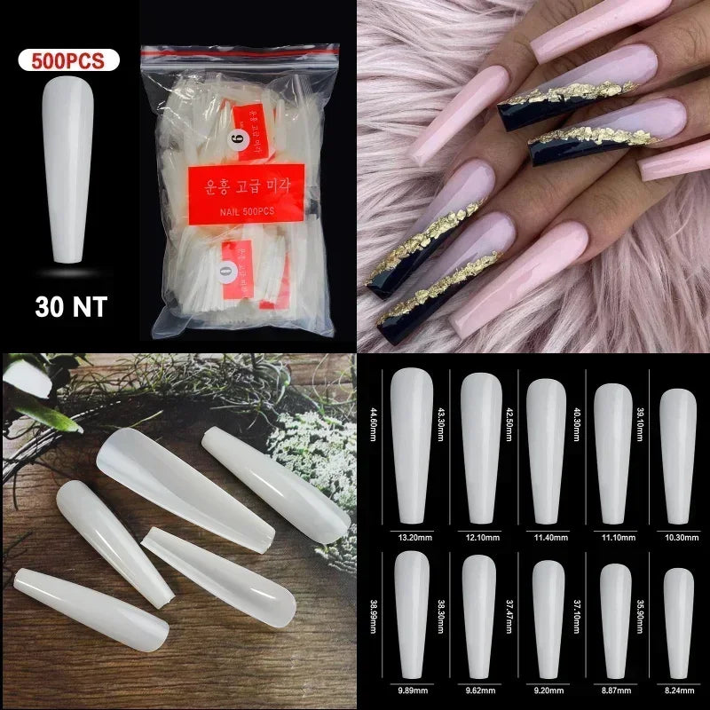 Fake Nails Set, 10 Sizes, Full Half French, Acrylic ABS, Manicure Fingers Toes, C Smile Sharp, 500 Tips Kit Bagged Peaceful Pleasures Health and Wellness