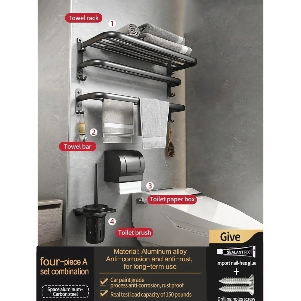 No-Drill Wall Mounted Bathroom Hardware Set | Towel Rack & Hook