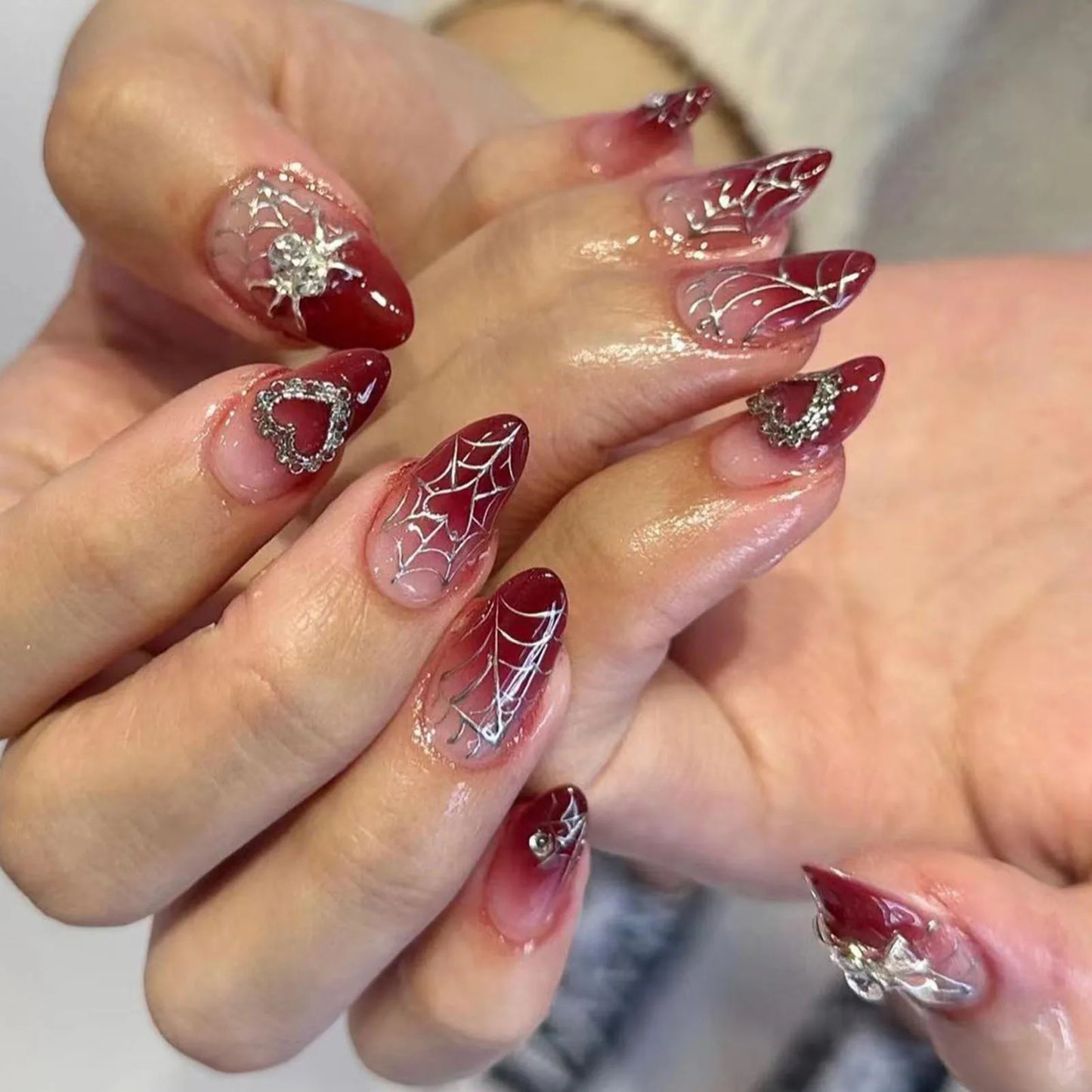 24pcs 3D Flower Press On Nails | Purple Aurora Almond Shape