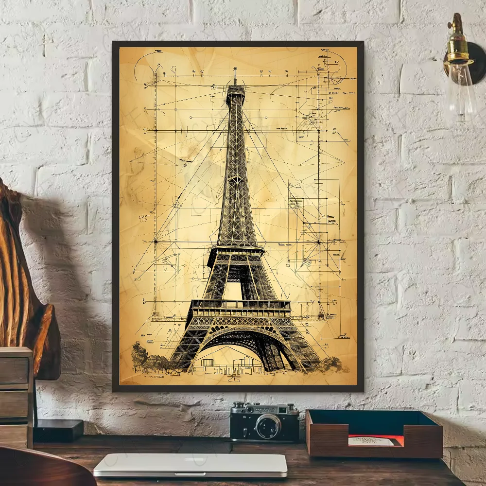 Vintage Architecture Drawings Wall Poster | Waterproof PVC Art Wall Art Poster Peaceful Pleasures Health and Wellness z2 50X70cmNoframe