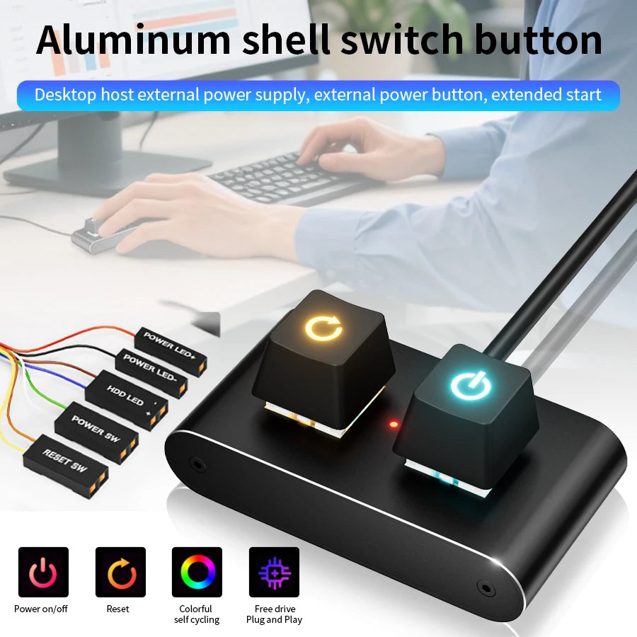 2M RGB LED Lights Computer Desktop Switch PC Motherboard External Start Power On/Off And Reset Button Extension Cable Key Switch Peaceful Pleasures Health and Wellness RGB Restart On Off