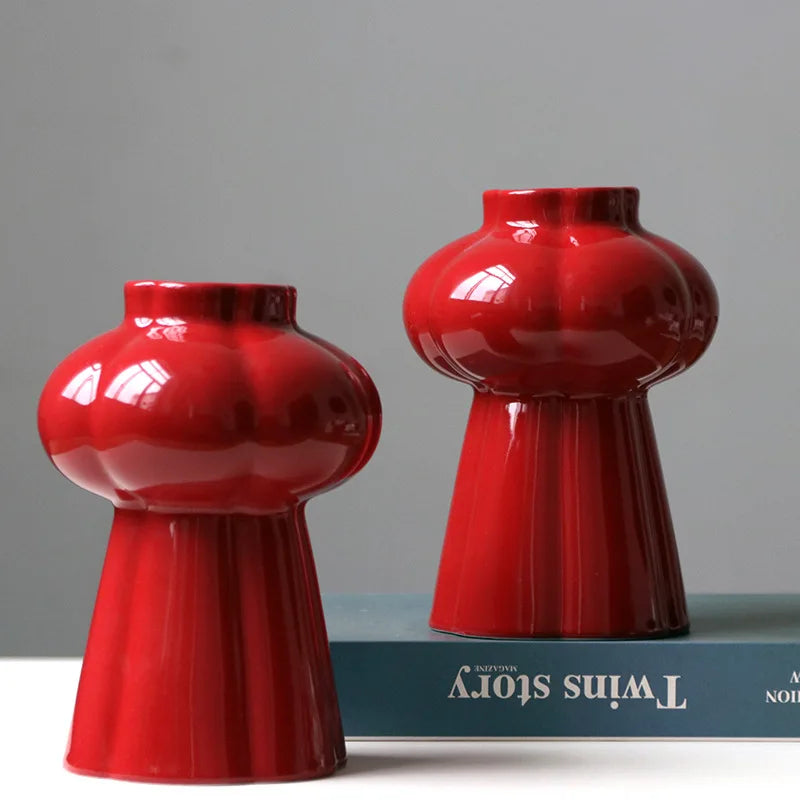 Red Ceramic Flower Vase | Wedding & Festival Centerpiece