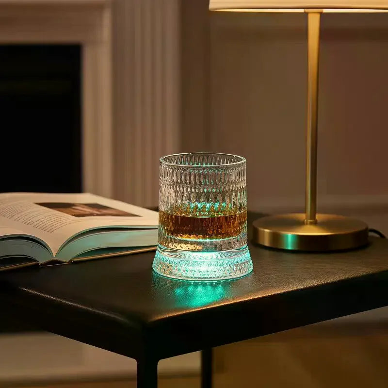 360° Spinning Glass Cup with LED Base | Bar & Home Gift