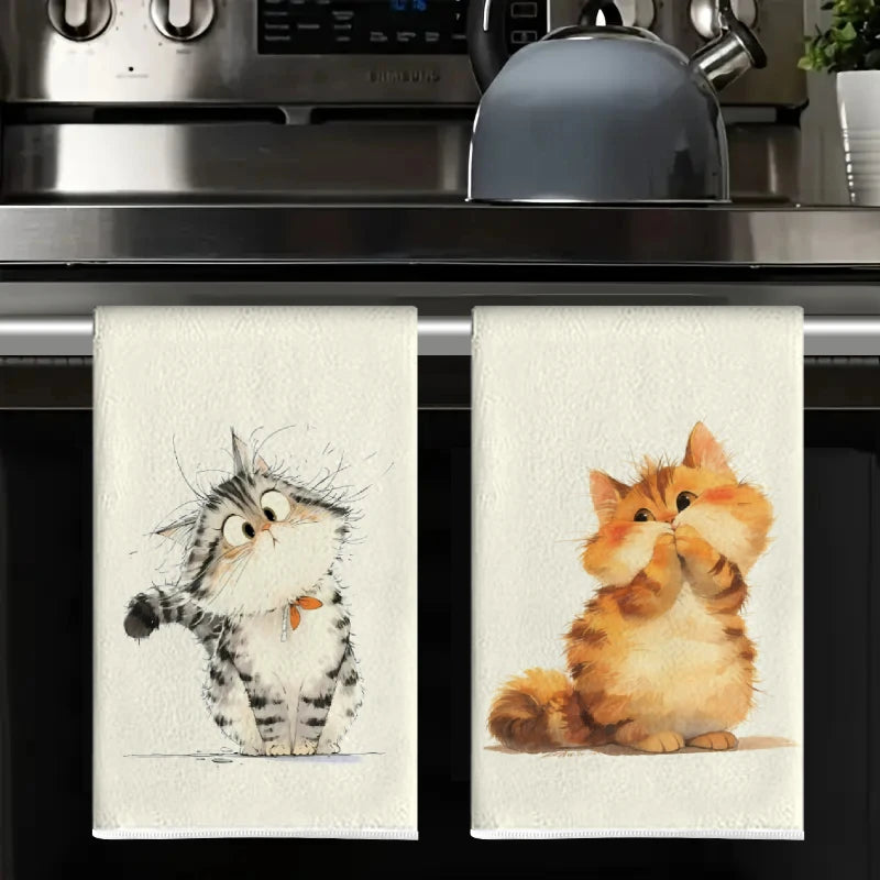 Cute Cat Kitchen Towels Set of 2 | Soft & Absorbent Tea Towels