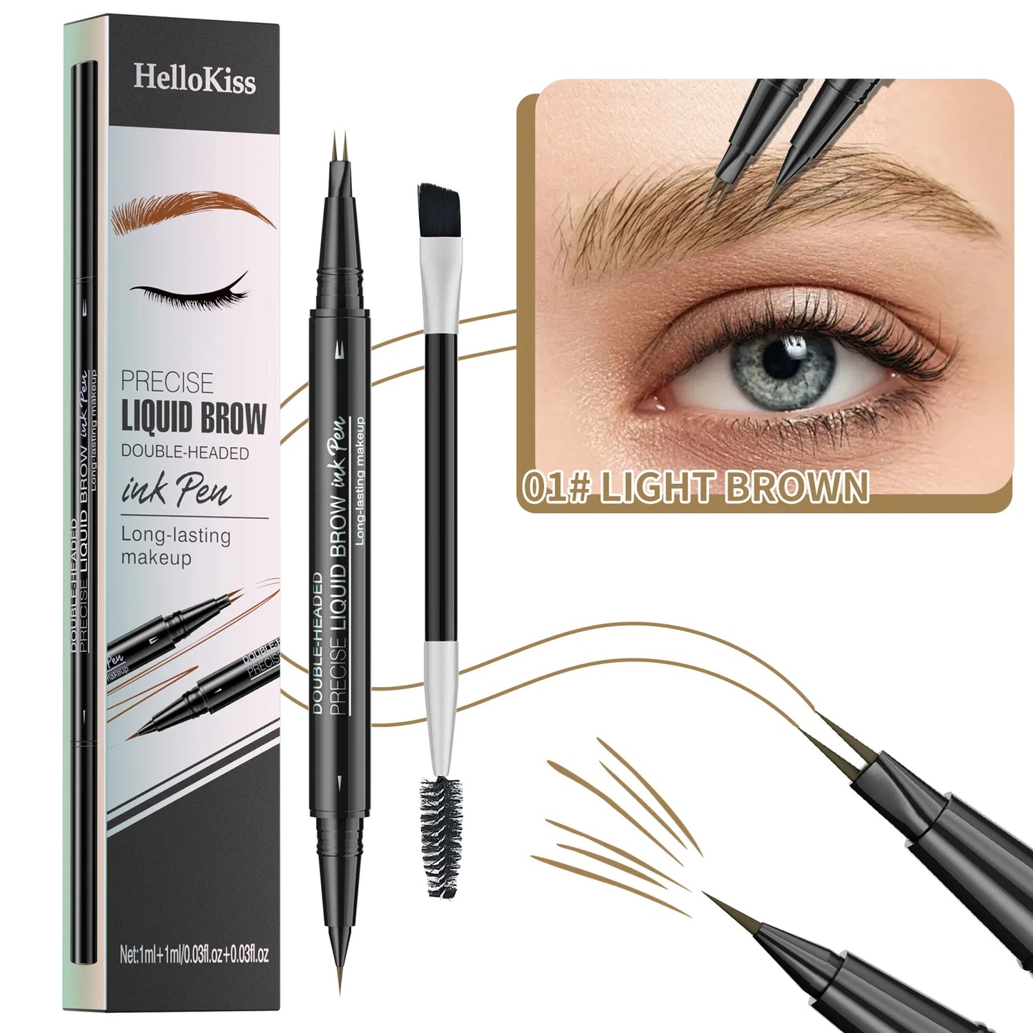 Hello Kiss Microblading Eyebrow Pen – Waterproof, 4-Tip, 5 Colors