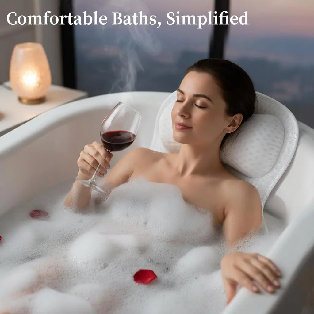 Ergonomic Bathtub Spa Pillow – 4D Air Mesh, 6 Suction Cups, White Peaceful Pleasures Health and Wellness
