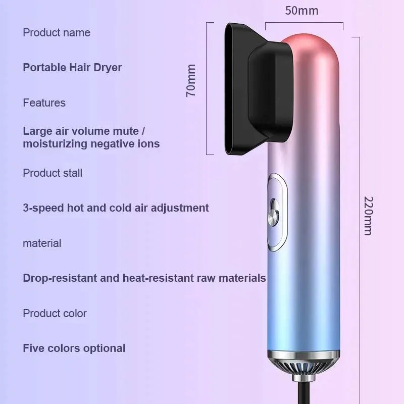 High Power Small Hair Dryer Professional Salon Equipment NTC Multi Functional Portable Mini Hair Dryer with 3 Nozzles Peaceful Pleasures Health and Wellness
