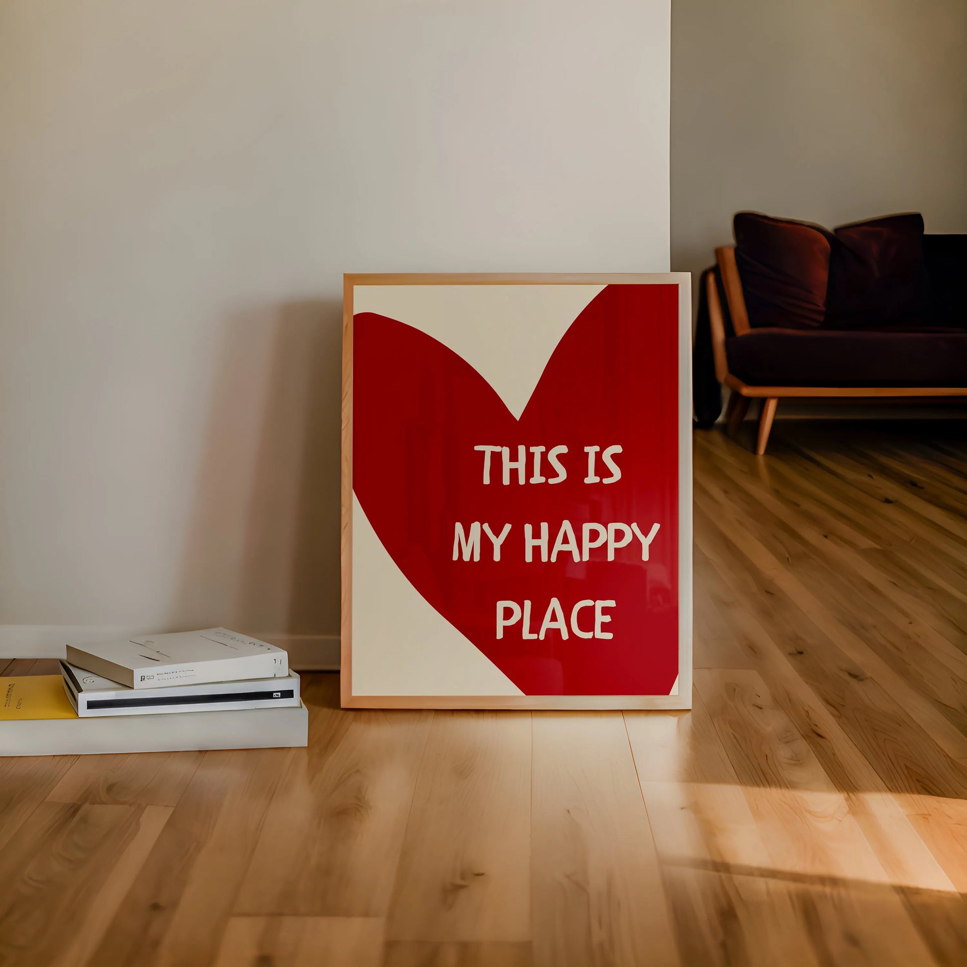This Is My Happy Place Art Poster Red Heart Text Quotes Printed Canvas Painting Modern Minimalist Wall Art Home Bedroom Decor Peaceful Pleasures Health and Wellness