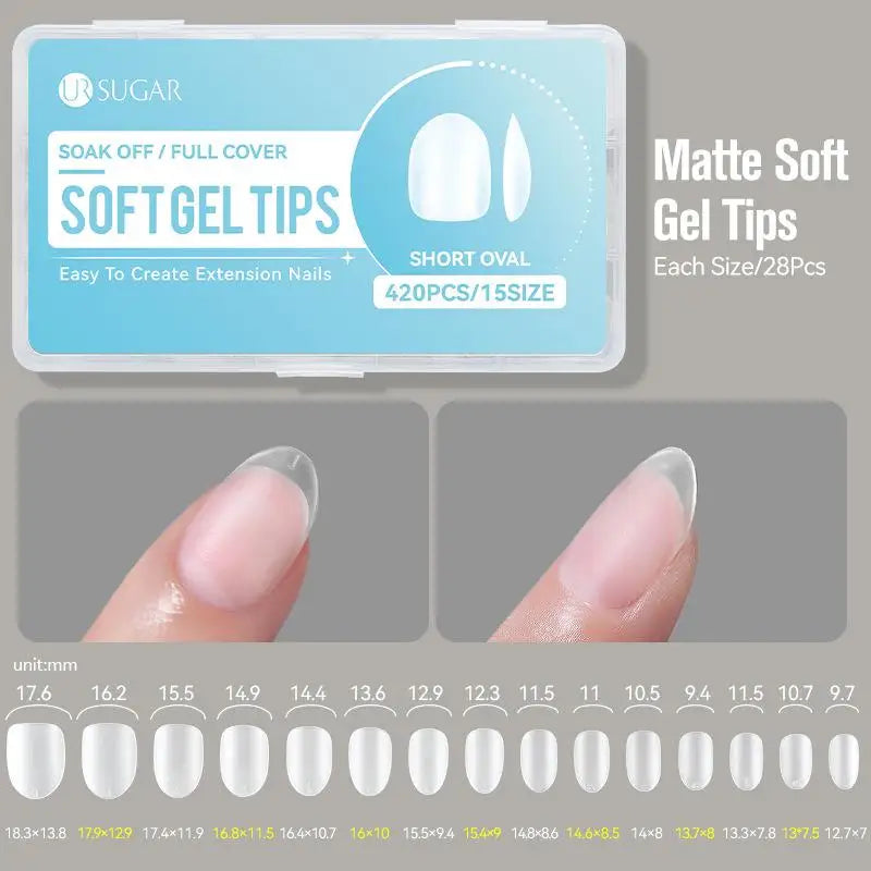 100/420Pcs Matte Soft Gel Tips Full Cover False Nail Tips Press On Acrylic Nails Short Almond Coffin Artificial Nails Extension Peaceful Pleasures Health and Wellness 420Pcs Blue