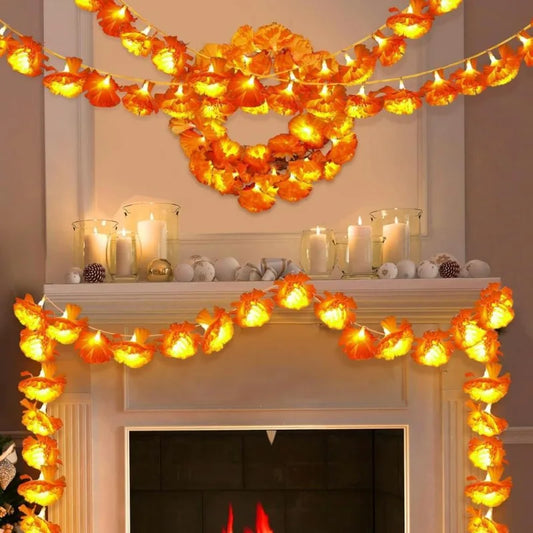 5 Ft LED Orange Marigold Garland Lights | Halloween Diwali Décor LED Garland String Lights Peaceful Pleasures Health and Wellness