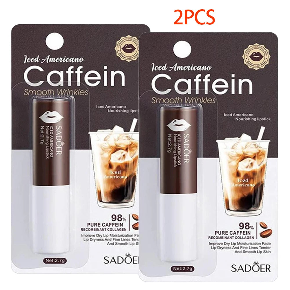 Caffeine Moisturizing Lip Balm Hydrating Nourishing Anti Cracking Reduce Lip Line Plump Lips Cream Peaceful Pleasures Health and Wellness 2PCS B