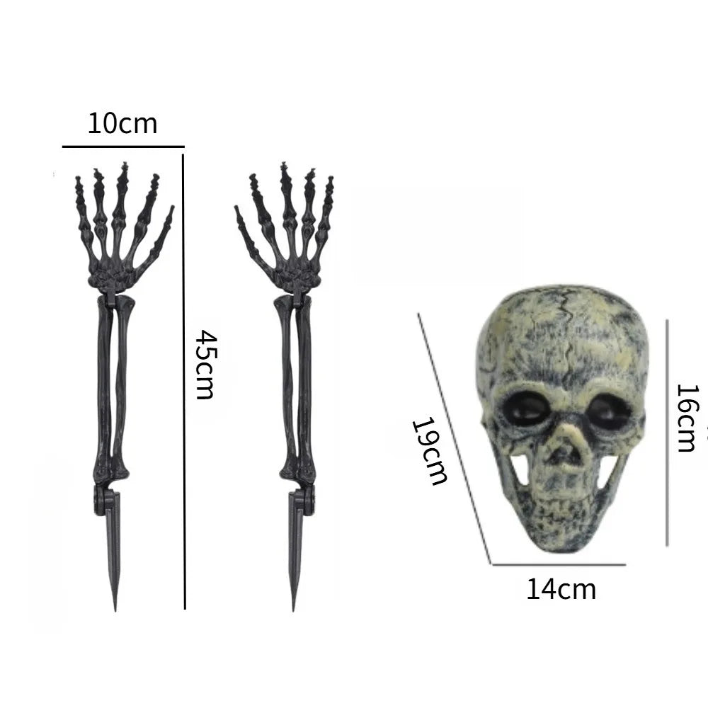 Halloween Skull Skeleton Head Realistic Human Hand Arms for Halloween Party Home Garden Lawn Decor Haunted House Horror Props Peaceful Pleasures Health and Wellness Black set