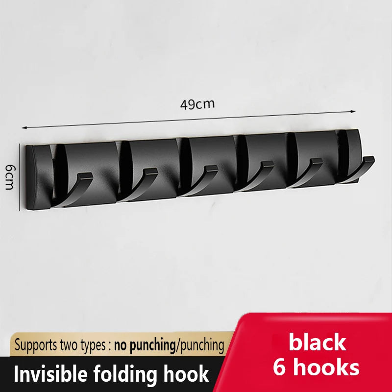 YUNJIEYA 6-Hook Folding Wall Hook Rack – Bathroom & Kitchen