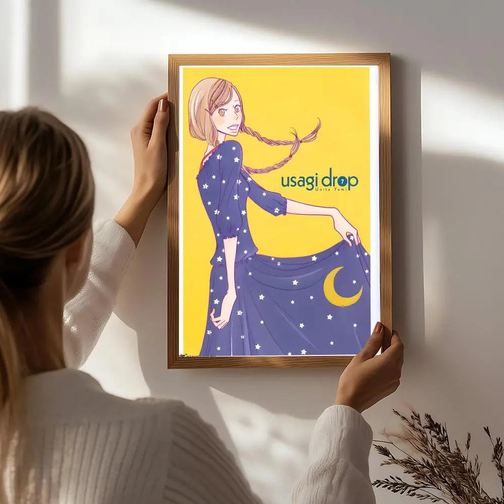 Anime U-Usagi Drop Poster HD Self Adhesive Waterproof Wall Art Ideal for Home Office Dorm Bedroom Great Gift Peaceful Pleasures Health and Wellness White9 30X40cmNoframe
