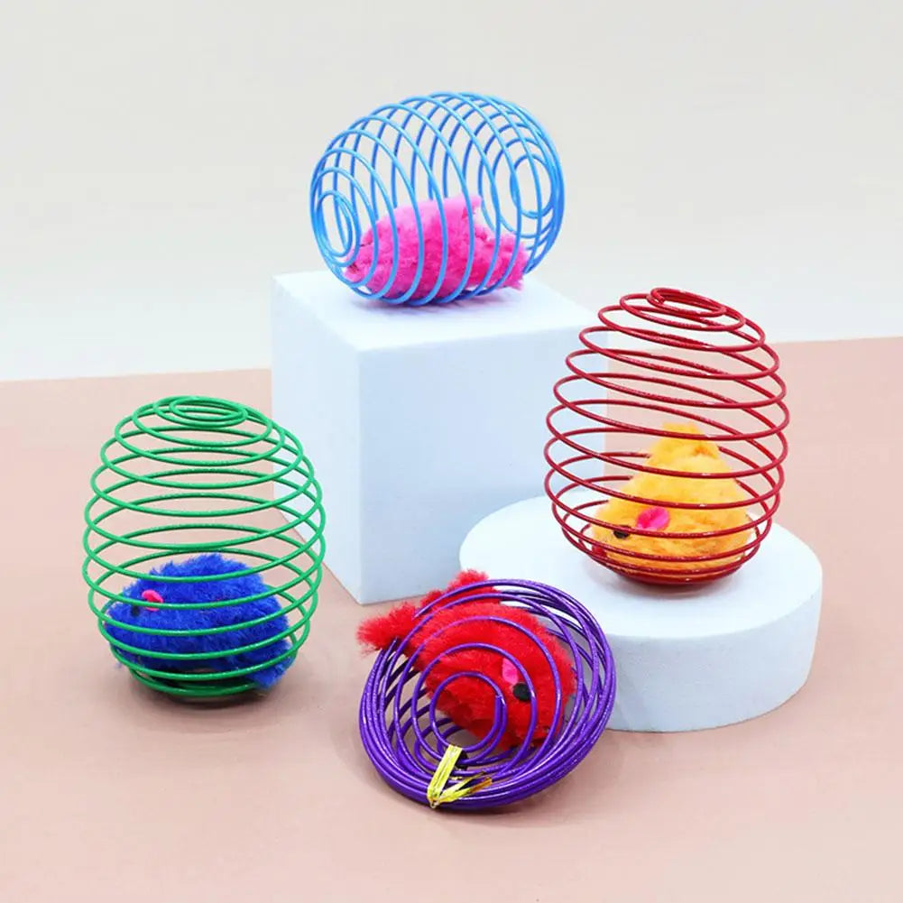 Interactive Cat Spring Cage Ball Toy – Caged Mouse Rolling Ball