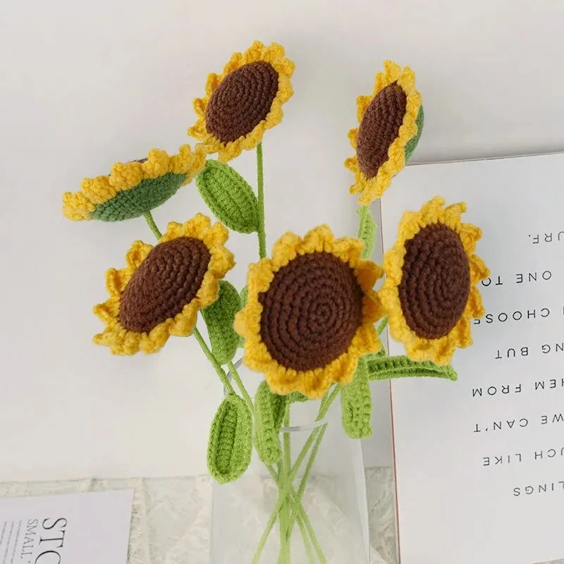 3Pcs Sunflower Hand Woven Bouquet Creative Wool Knitting Flower Sunflower Decorations Teachers Day Mother S Day Birthday Gift Peaceful Pleasures Health and Wellness