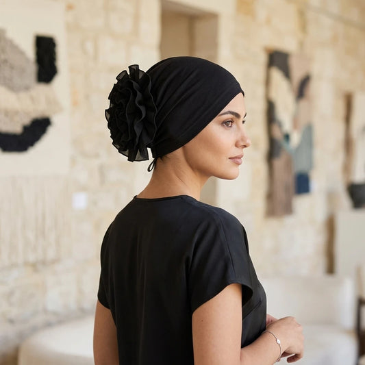 Muslim Women's Chiffon Large Flower Headwrap Scarf Hat Lightweight Breathable Cotton Blend Hijab Peaceful Pleasures Health and Wellness
