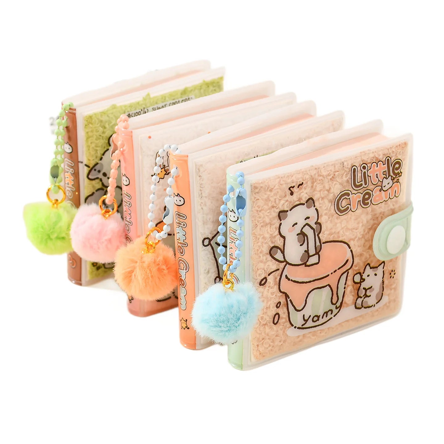 Cute Cream Mini Fluffy Notebook Pom Charm Kawaii Portable Pocket Memo