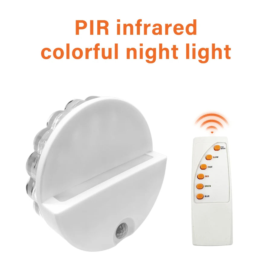 PIR Motion Sensor Night Light With Remote Red Green Blue Colorful Change Ambient Light For Bedroom Bedside Magnetic wall light Peaceful Pleasures Health and Wellness White