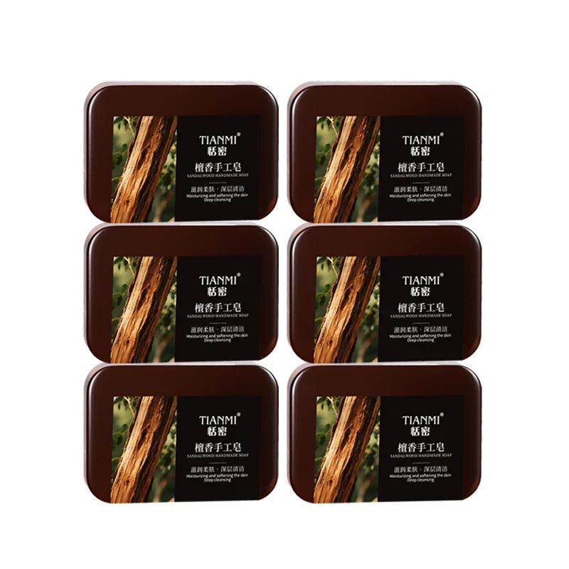 6-Pack Men's Sandalwood Handmade Soap – 3-in-1 Bar Set