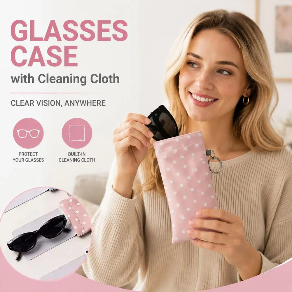 Polka Dot Glasses Case Soft Leather Sunglasses Pouches Keychain Hanging Bag Hanging Bag Eyewear Cases Bags With Cleaning Cloth Peaceful Pleasures Health and Wellness