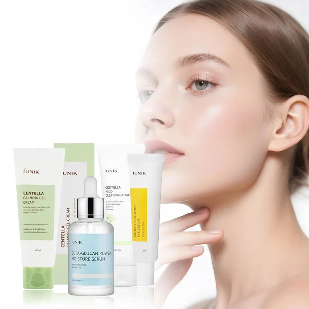 Korean IUNIK Beta-Glucan Skincare Set Centella Asiatica Facial Cleanser&moisturizing Gel Propolis Eye Cream to Reduce Fine Lines Peaceful Pleasures Health and Wellness