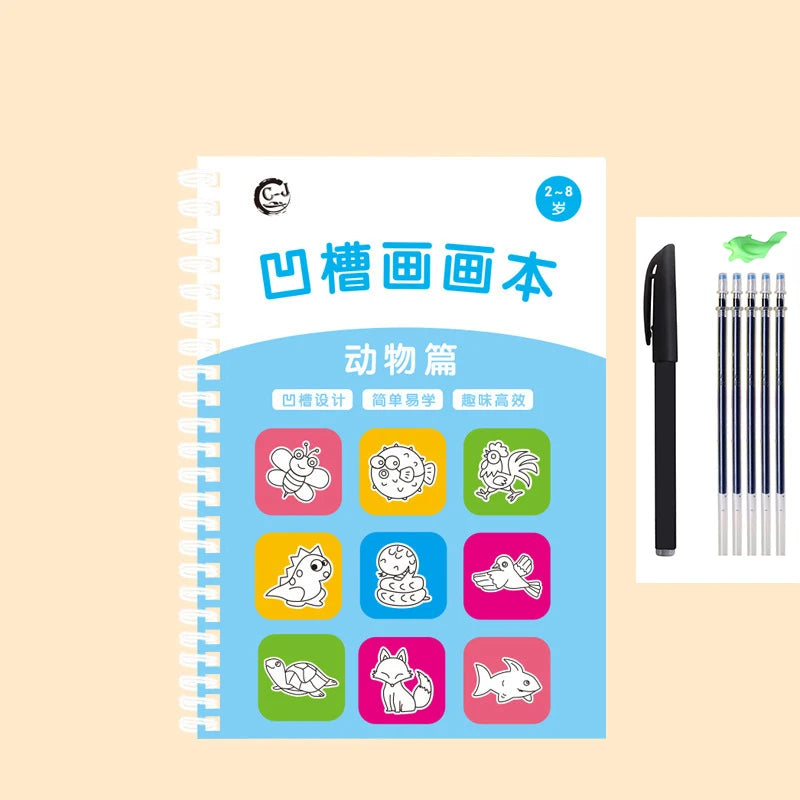 Magic Writing&drawing Practice Book Kids 3D Tracing Workbook Stencil