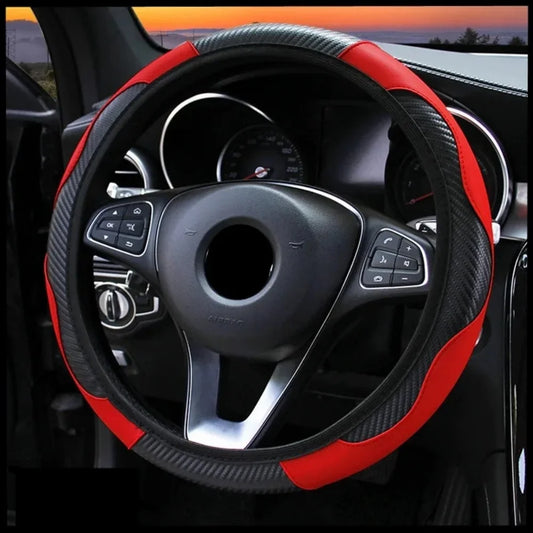 37-38cm Carbon Fiber PU Leather Steering Wheel Cover Anti-Slip Steering Wheel Cover Peaceful Pleasures Health and Wellness