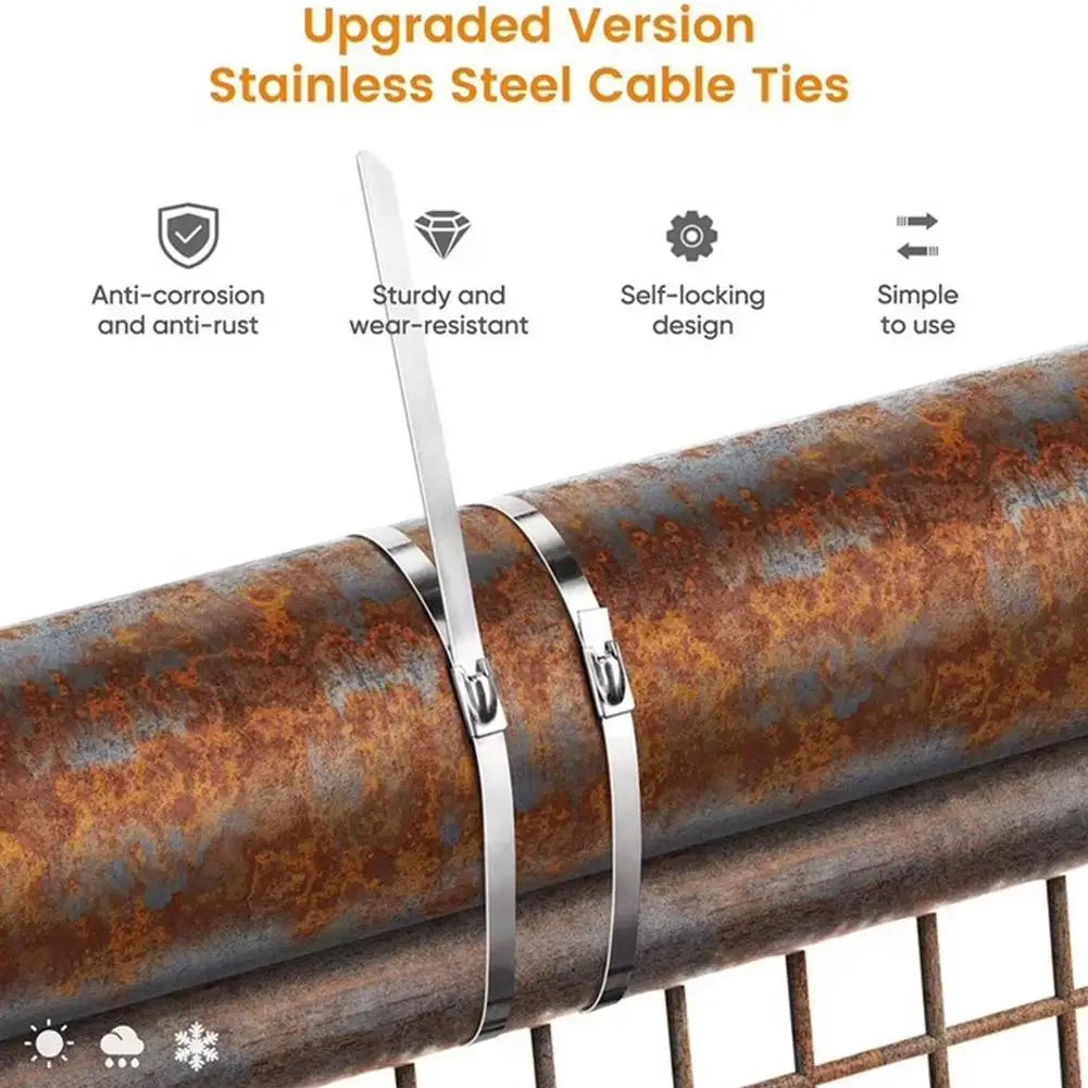 100-Pack Stainless Steel Cable Ties | Self-Locking Metal Zip Ties