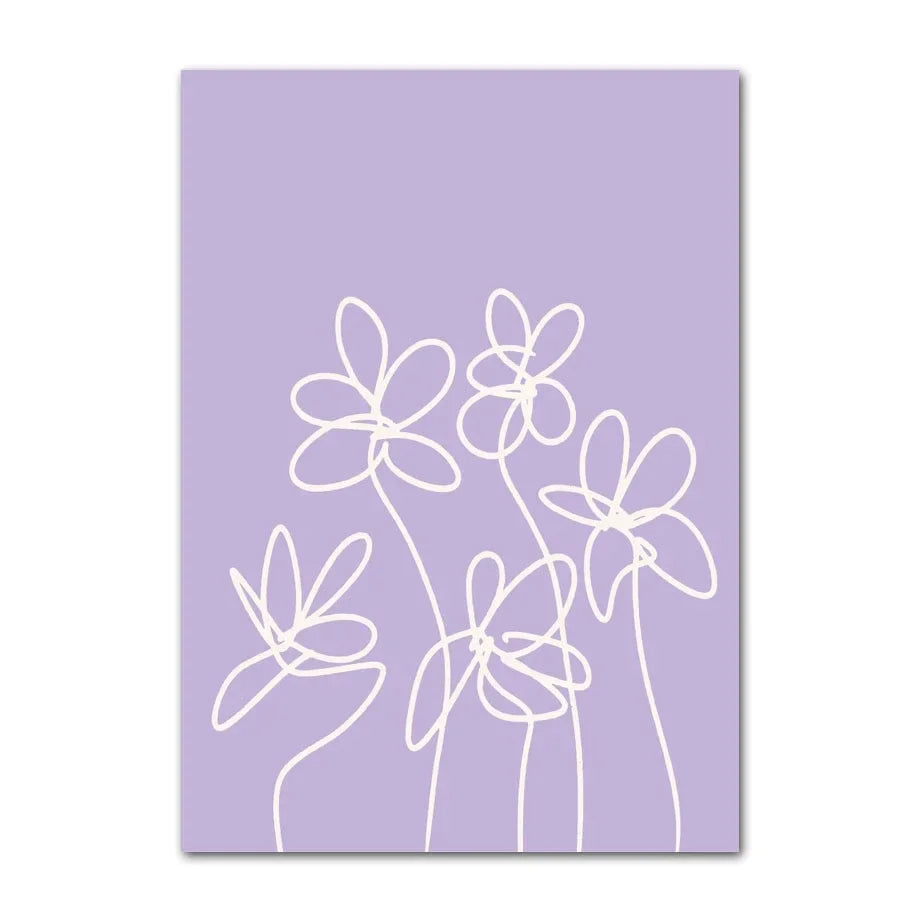 Abstract Danish Pastel Canvas Wall Art | Purple Smiley Flower