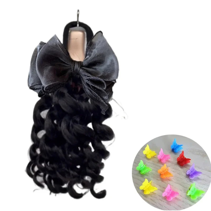 NEW 2pcs/Little Girls Ponytail Hair Extensions Kanekalon Human Hair Like Curly Wavy Private-lable Hair 10 Roots for Black Girls Peaceful Pleasures Health and Wellness colors 10