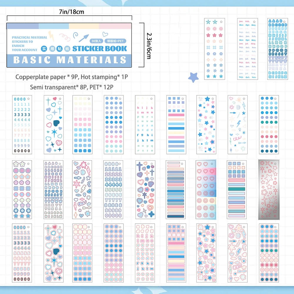 30 Sheets Rotatable Self-adhesive Stickers Morandi Series Including