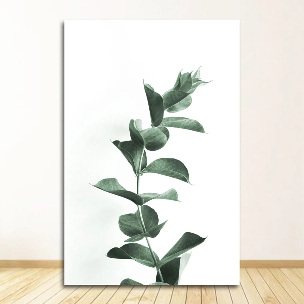 Green Plant Abstract Canvas Wall Art | Nordic Vintage Poster