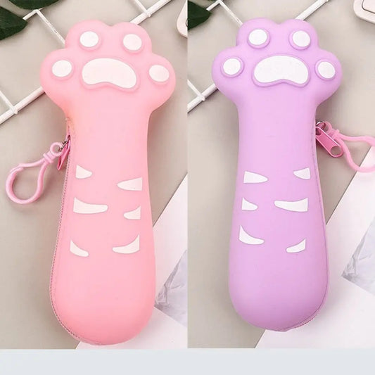 Cartoon Cute Cat Claw Silicone Pencil Case High Appearance Large Capacity Pencil Stationery Boxes Zipper Stationery Pencil Bags Peaceful Pleasures Health and Wellness