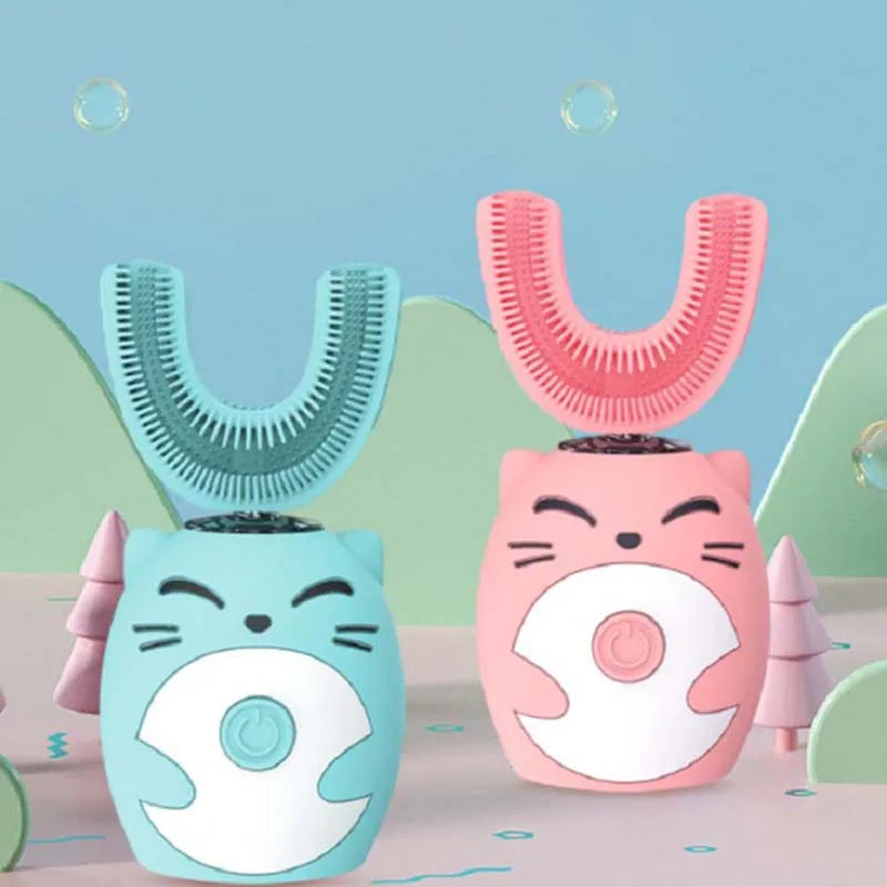 Cartoon Little Dinosaur U-Shaped Sonic Electric Toothbrush for Kids Three-Speed Adjustment Soft Food-Grade Silicone Peaceful Pleasures Health and Wellness
