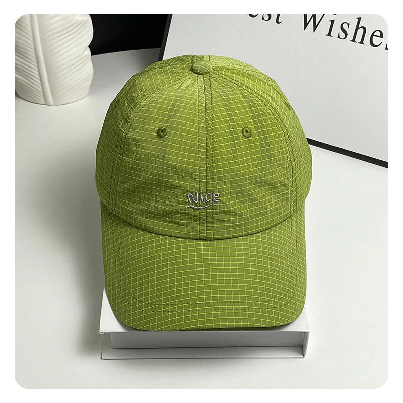 Summer Nice Embroidered Grid Baseball Cap Soft Adjustable Casual Hat for Men Women Daily Wear Versatile Peaceful Pleasures Health and Wellness C Adjustable