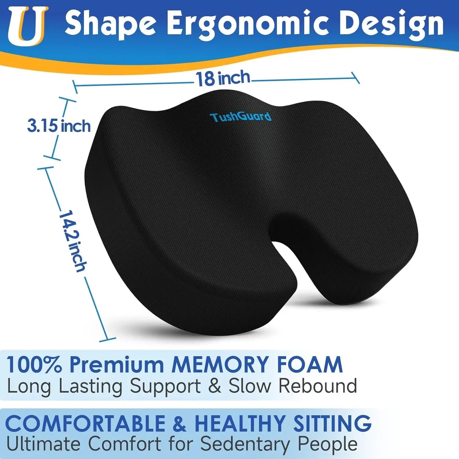Memory Foam Seat Cushion for Office Chair, Car, Wheelchair - Non-Slip, Pain Relief for Back and Sciatica Peaceful Pleasures Health and Wellness